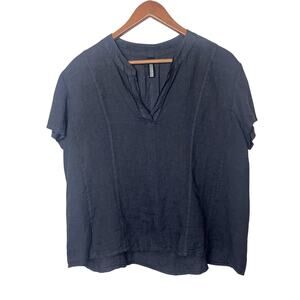 Inizio 100% Linen Short Sleeve V-Neck Top Sz Medium Charcoal Gray Made In Italy